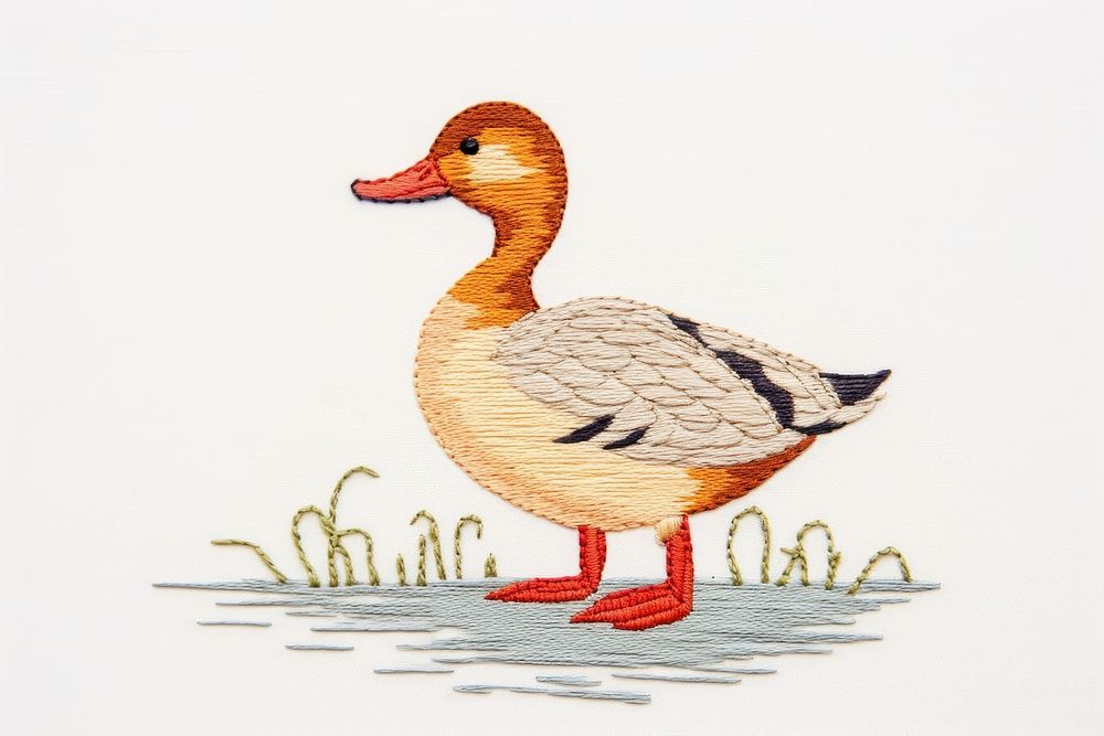 Duck in embroidery style animal goose bird.