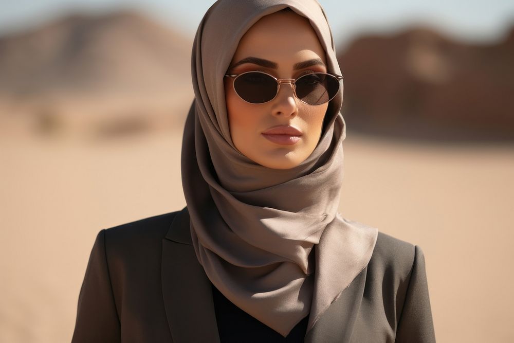 Middle East gorgeous businesswoman sunglasses portrait standing.