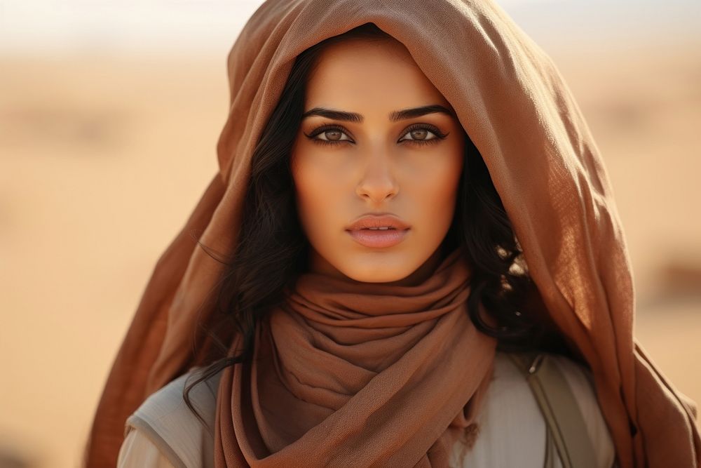 Middle East gorgeous woman portrait hijab scarf.
