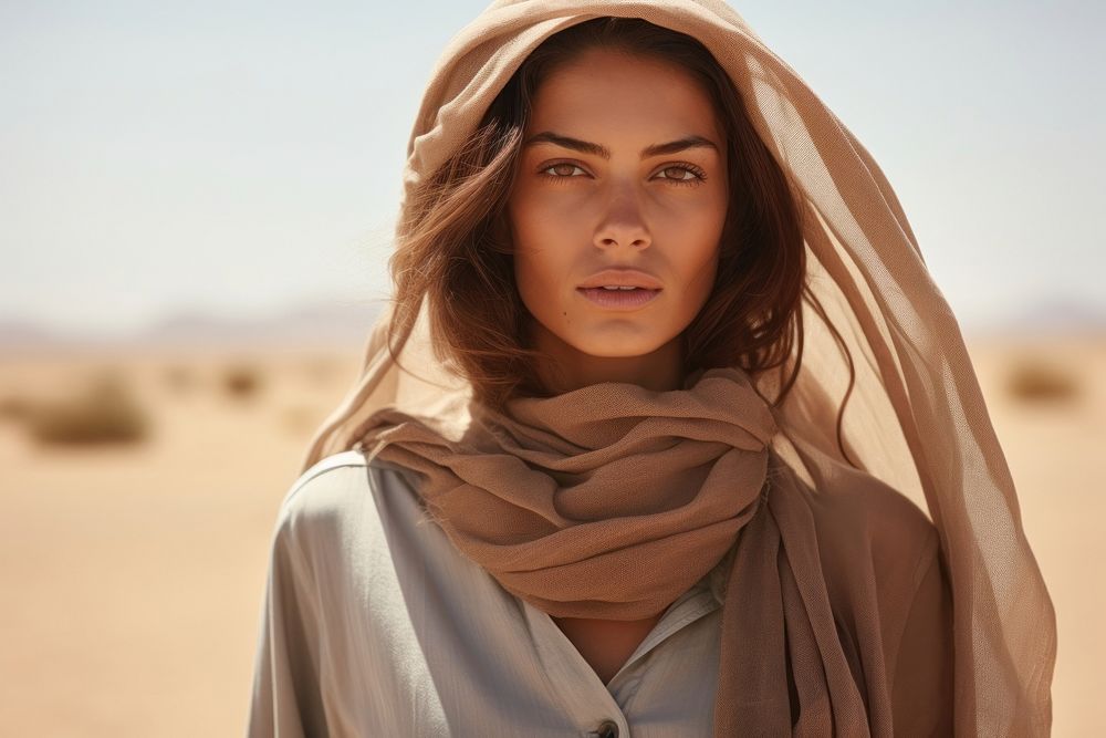 Middle East gorgeous woman portrait desert scarf.
