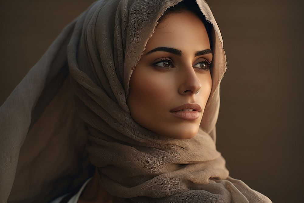 Middle East senior woman portrait fashion hijab.