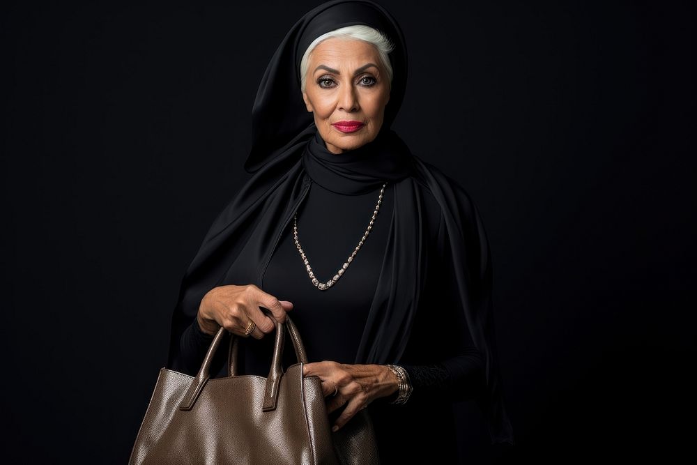 Middle East senior woman necklace portrait jewelry.