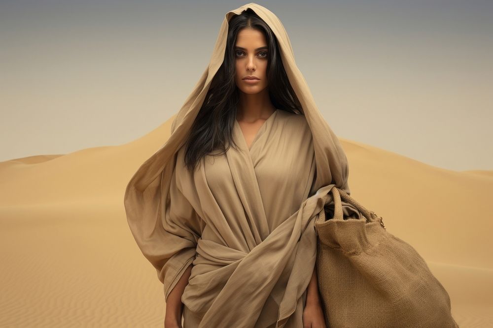 Middle East woman portrait fashion desert.