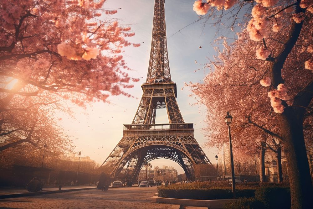 Eiffel tower architecture building blossom.
