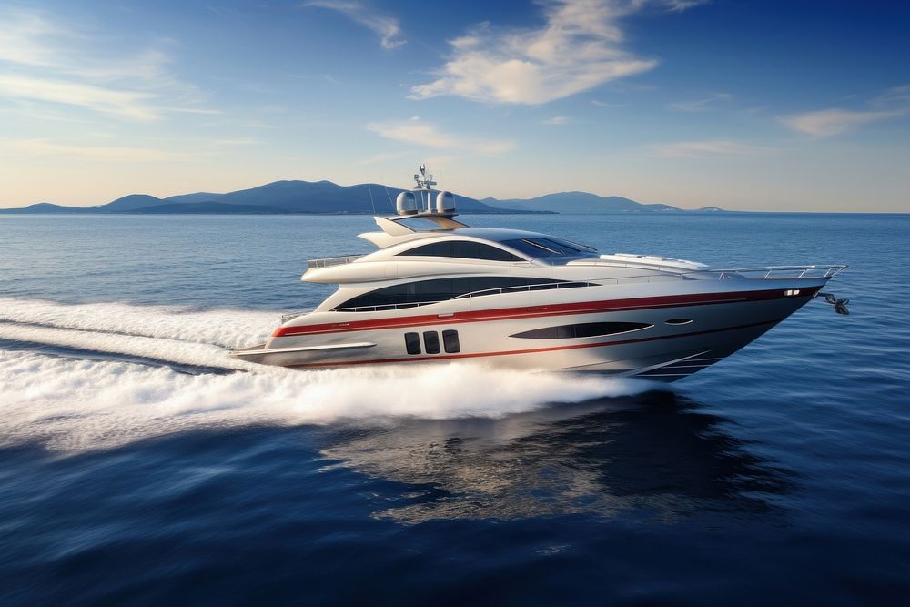 Fast motor yacht in navigation vehicle boat sea.