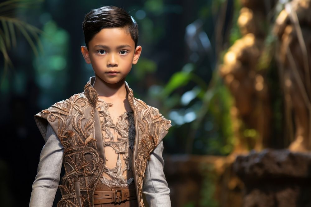 Thai kid male model portrait fashion runway.
