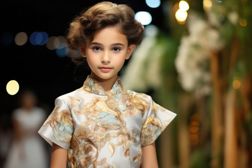 Thai kid female model fashion portrait runway.
