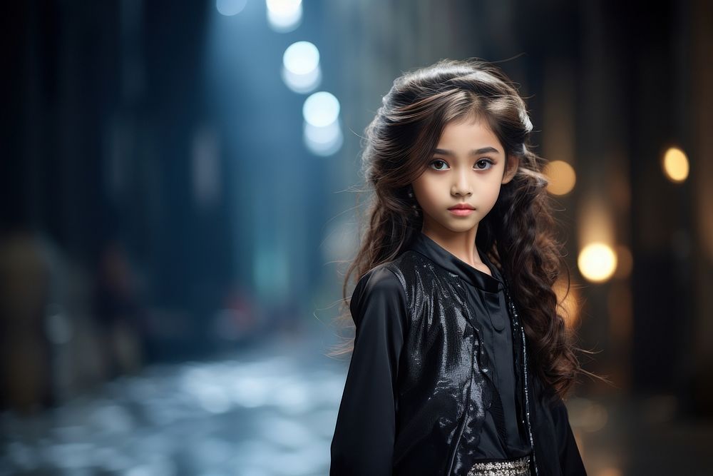 Thai kid female model portrait fashion jacket.