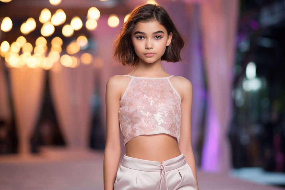 Thai kid female model fashion blouse runway.
