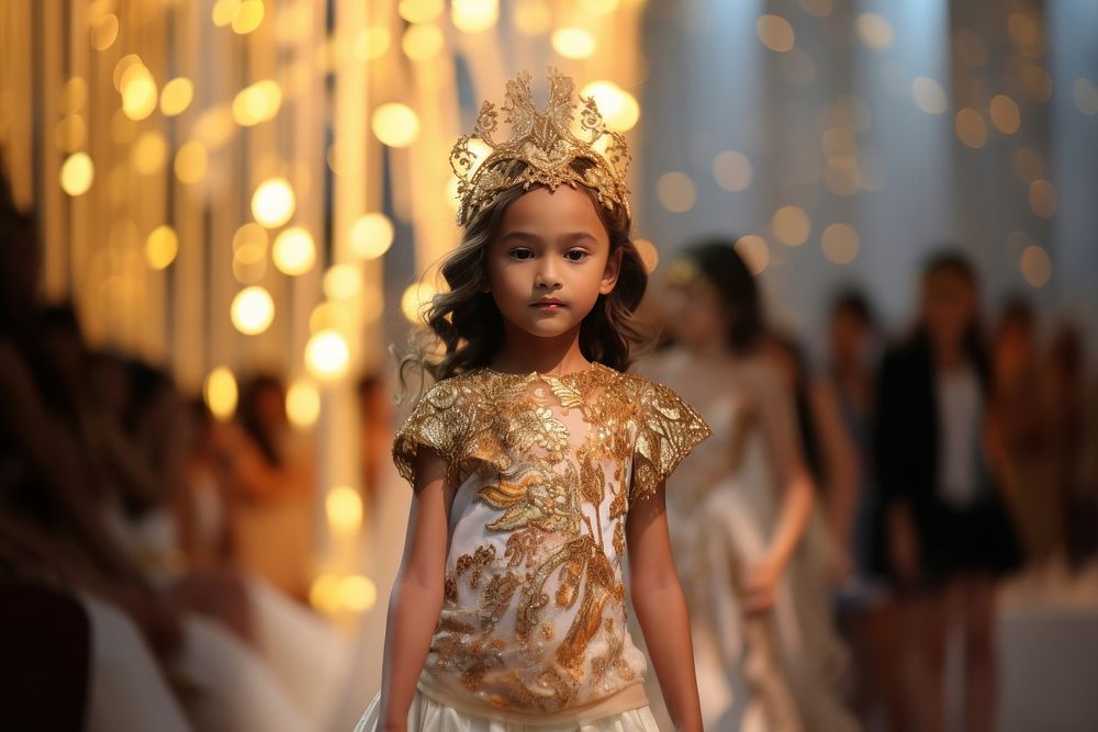 Thai kid female model fashion wedding runway.