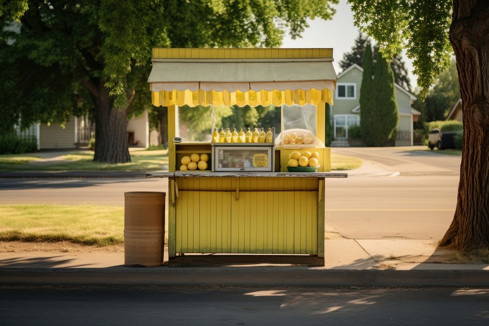 Lemonade kiosk city day.