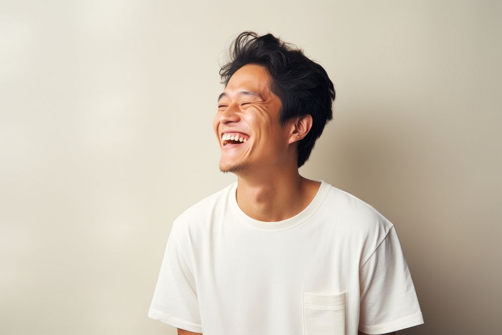 Asian man laughing t-shirt adult.