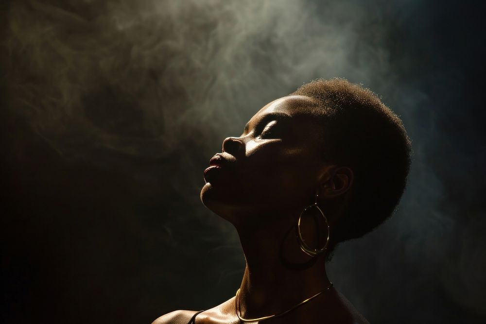 Black lady speak on the stage portrait adult smoke.