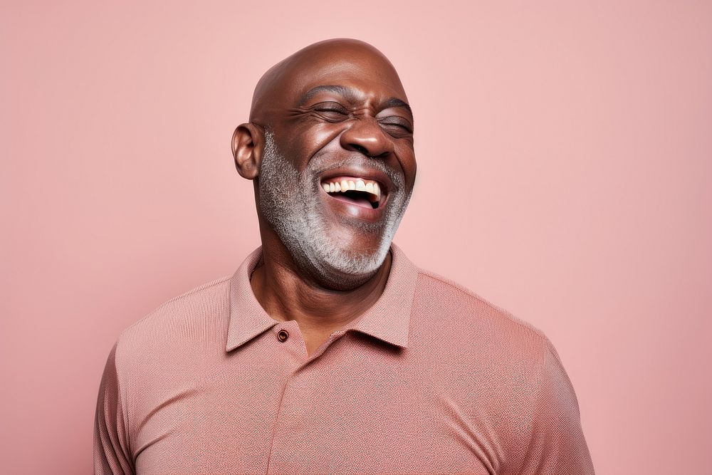 Black senior man laughing adult smile.