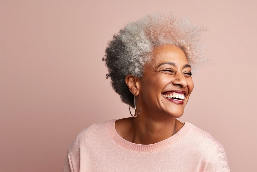 Black senior woman laughing adult smile.