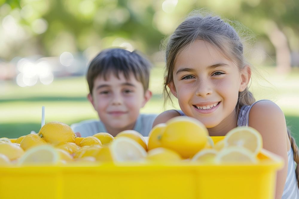 Lemonade child portrait fruit.