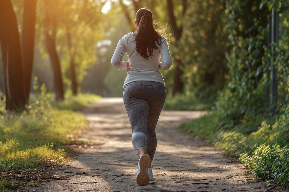 Fat woman jogging running adult exercising.