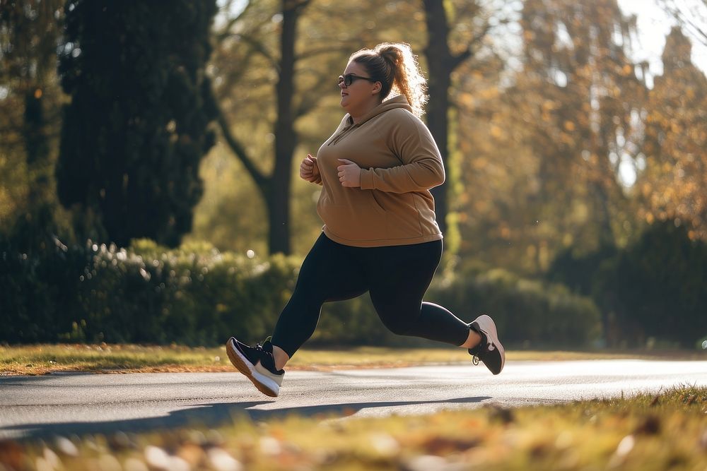 Fat woman jogging running adult determination.