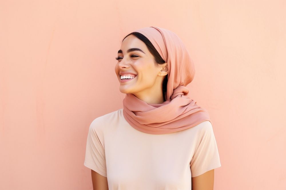 Middle eastern woman in summer outfit smiling scarf adult.
