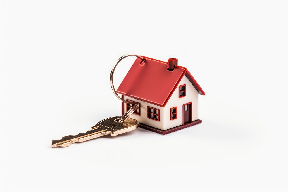 House keys with red house keychain architecture investment building.