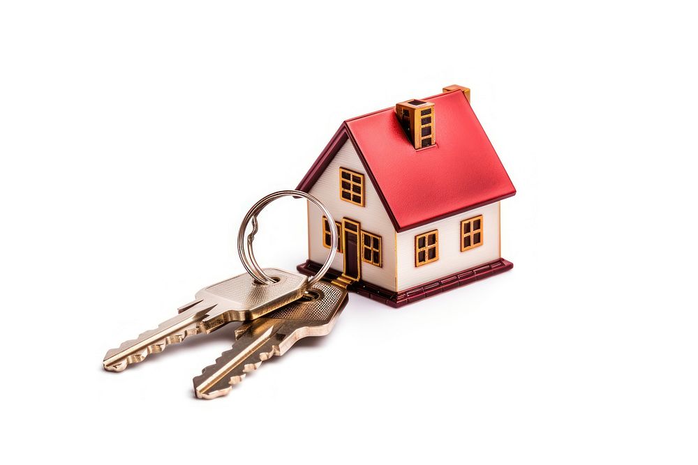 House keys with red house keychain architecture building dynamite.