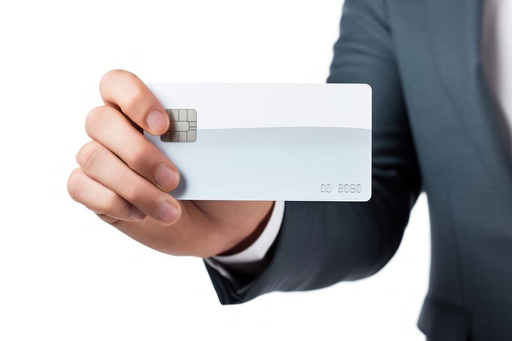 Hand white background credit card technology.