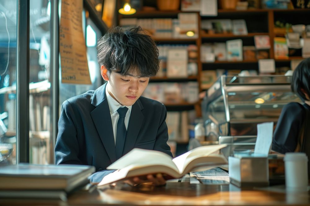 Japanese Student reading book publication.