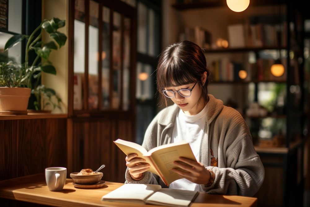 Korean high school student reading adult book.