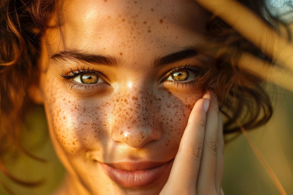 Latina Brazilian girl freckle skin face.