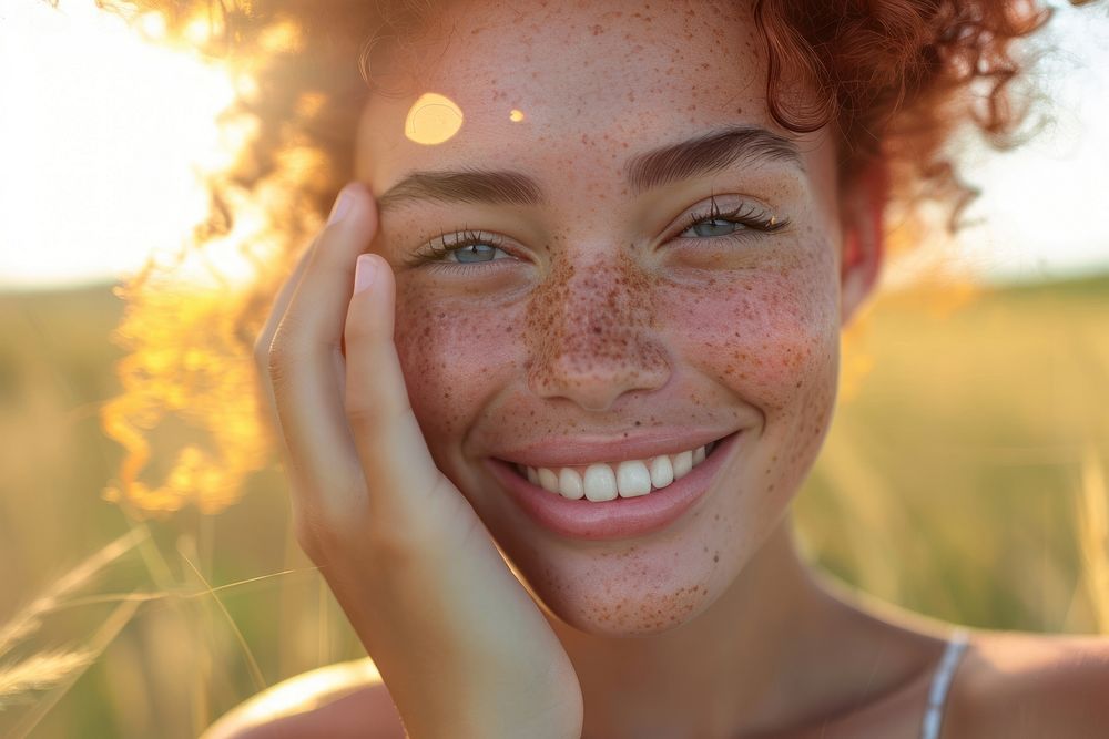 Latina Brazilian girl freckle smile portrait.