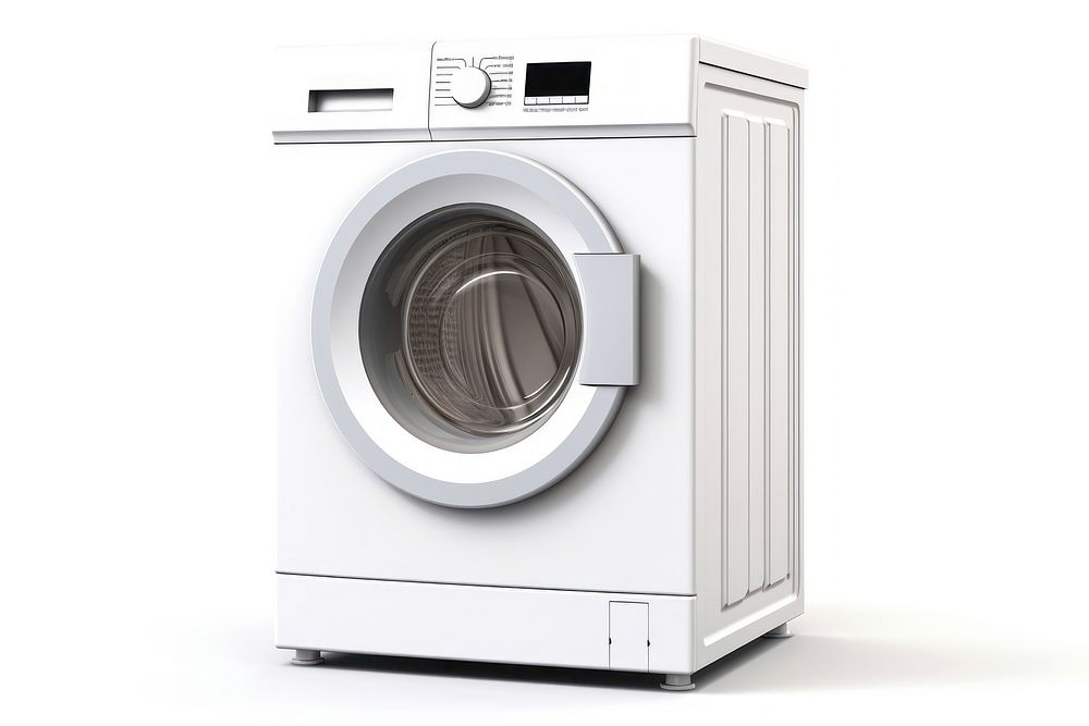 White washing machine appliance dryer white background.