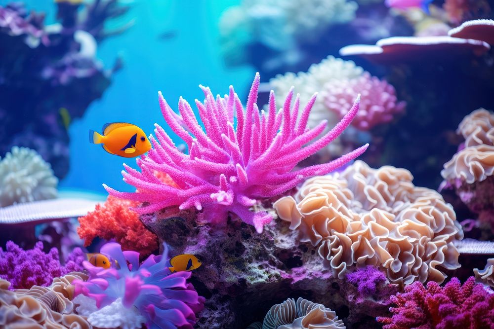 Healthy corals and fish sea aquarium outdoors.
