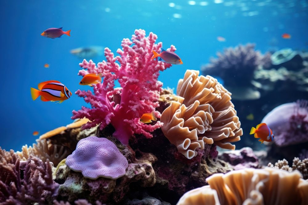 Healthy corals and fish sea underwater aquarium.