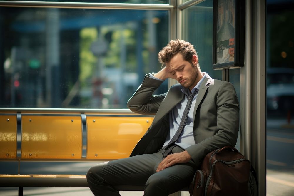 Young business man stressed adult worried sitting.