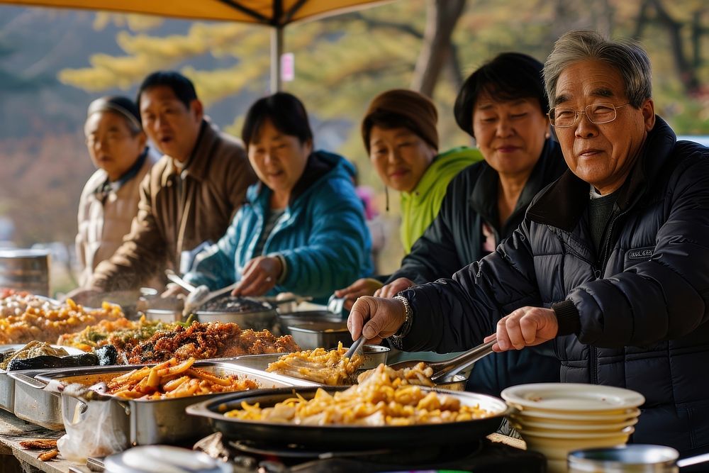 South korean people restaurant adult food.