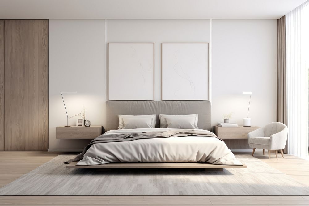 Interior Bedroom minimals bedroom furniture architecture. AI generated Image by rawpixel.