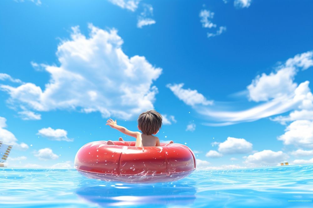 Kid in ring swimming pool summer outdoors tubing. AI generated Image by rawpixel.
