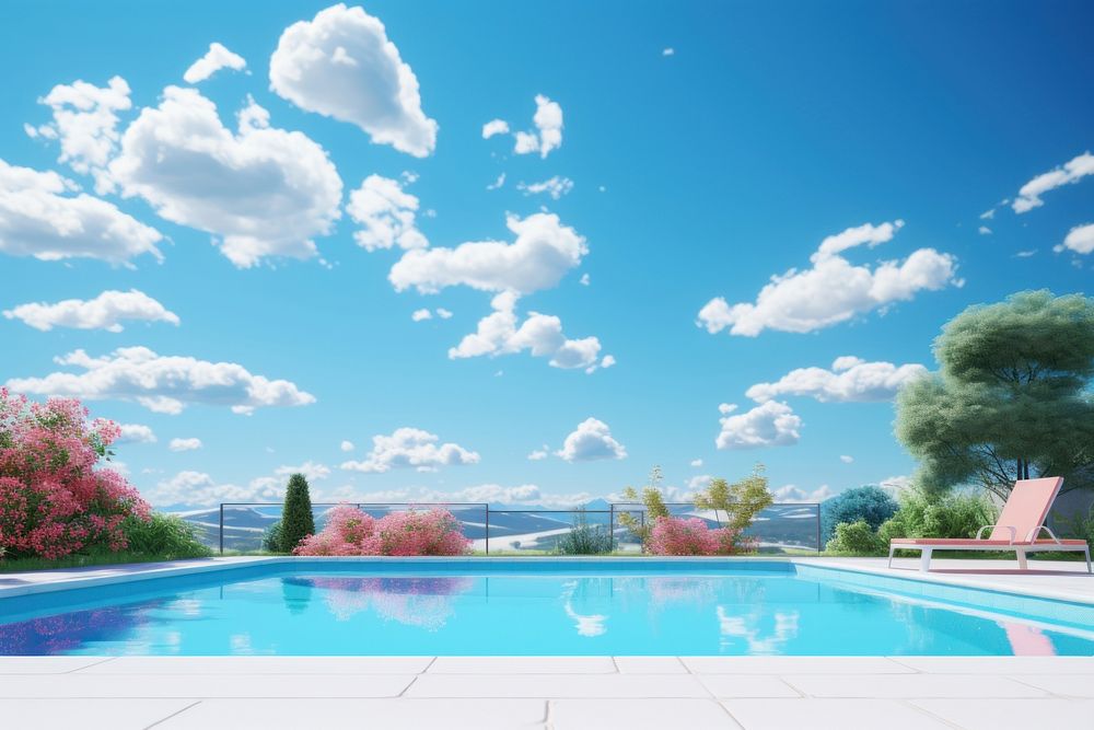 Swimming pool sky architecture landscape. AI generated Image by rawpixel.