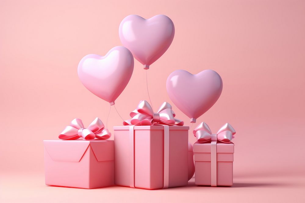  Openned gift that heart balloons inside pink box pink background. AI generated Image by rawpixel.