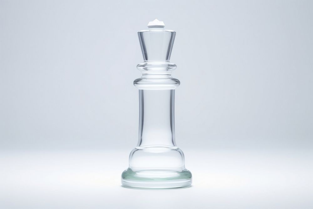 Chess king shape glass minimal transparent white white background.