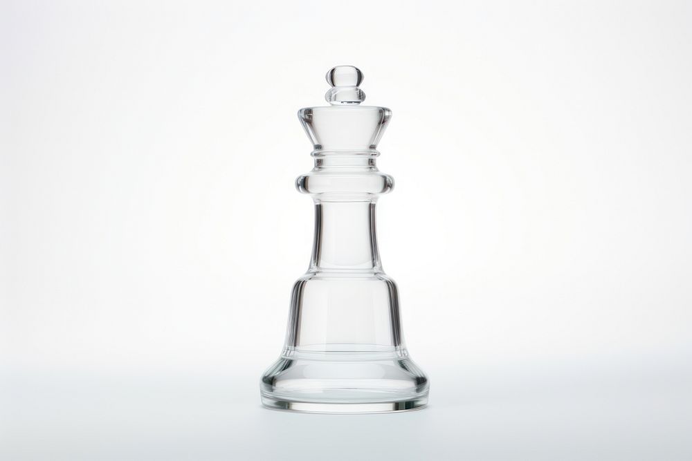 Chess king shape glass minimal white white background chessboard.