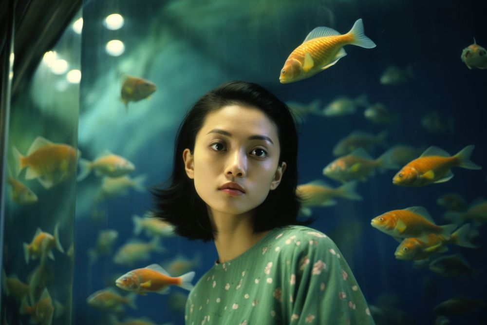 Thai girl portrait aquarium adult.