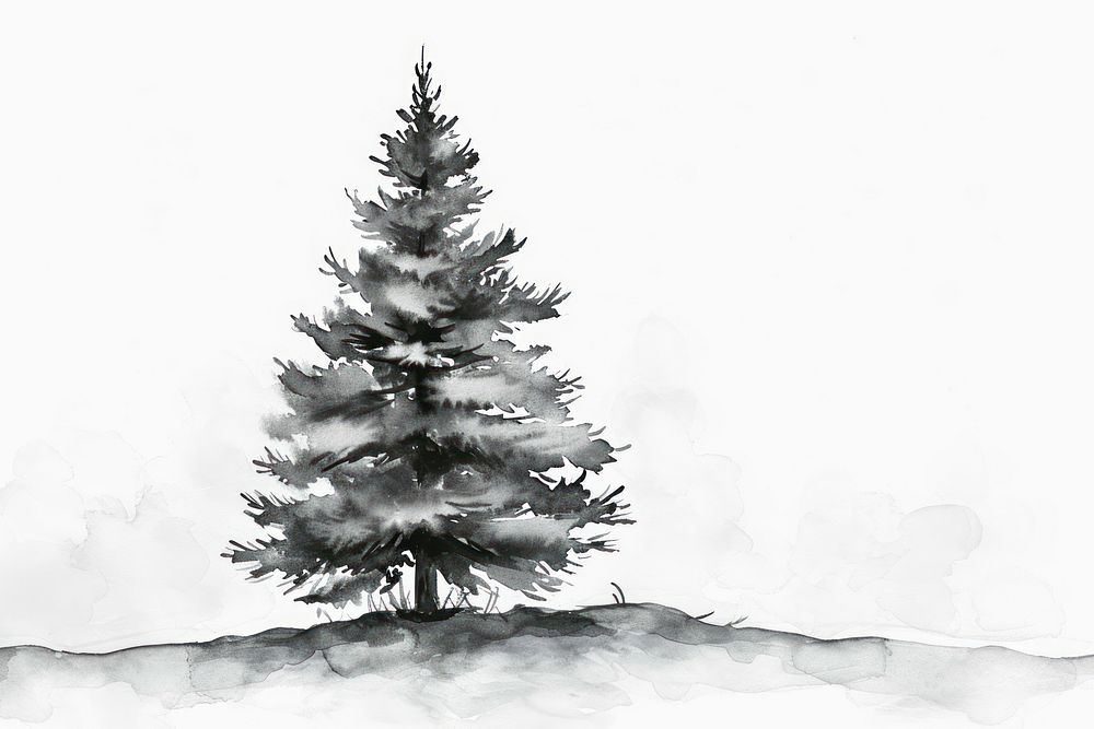 Pine monochrome drawing sketch.