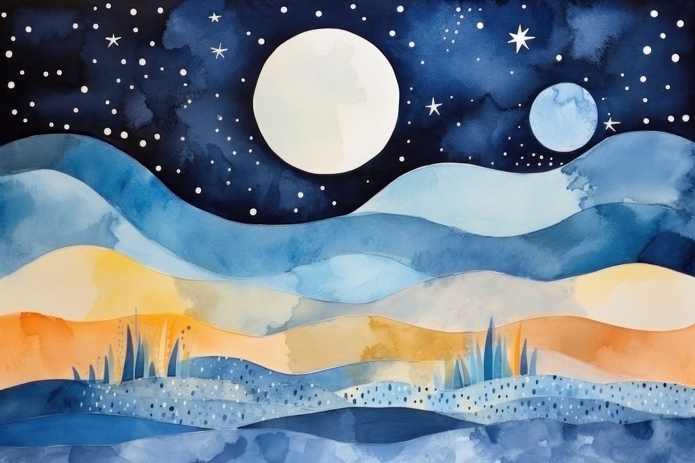  Astronomical painting night moon. 