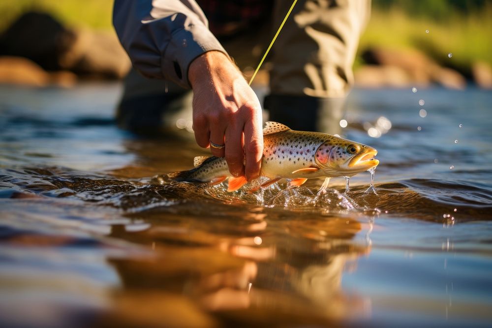 Fly fishing outdoors trout water.