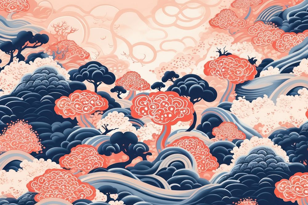  Chinese art seamless pattern backgrounds outdoors nature. AI generated Image by rawpixel.