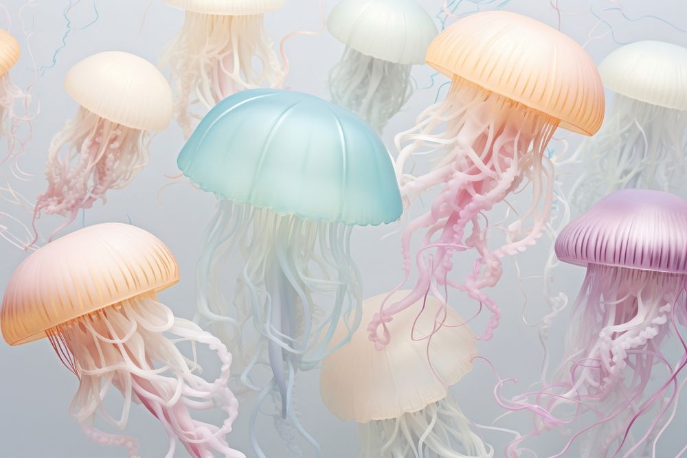 Pastel 3d jellyfish invertebrate translucent transparent.