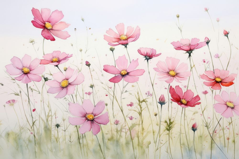  Cosmos flowers backgrounds outdoors blossom. AI generated Image by rawpixel.