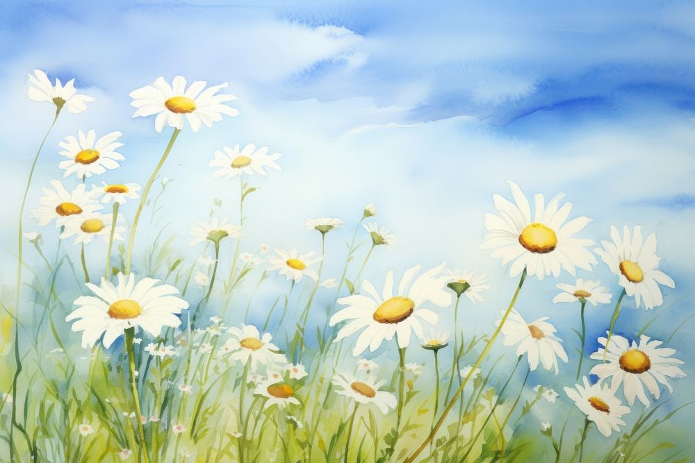  Daisy flowers painting backgrounds landscape. AI generated Image by rawpixel.