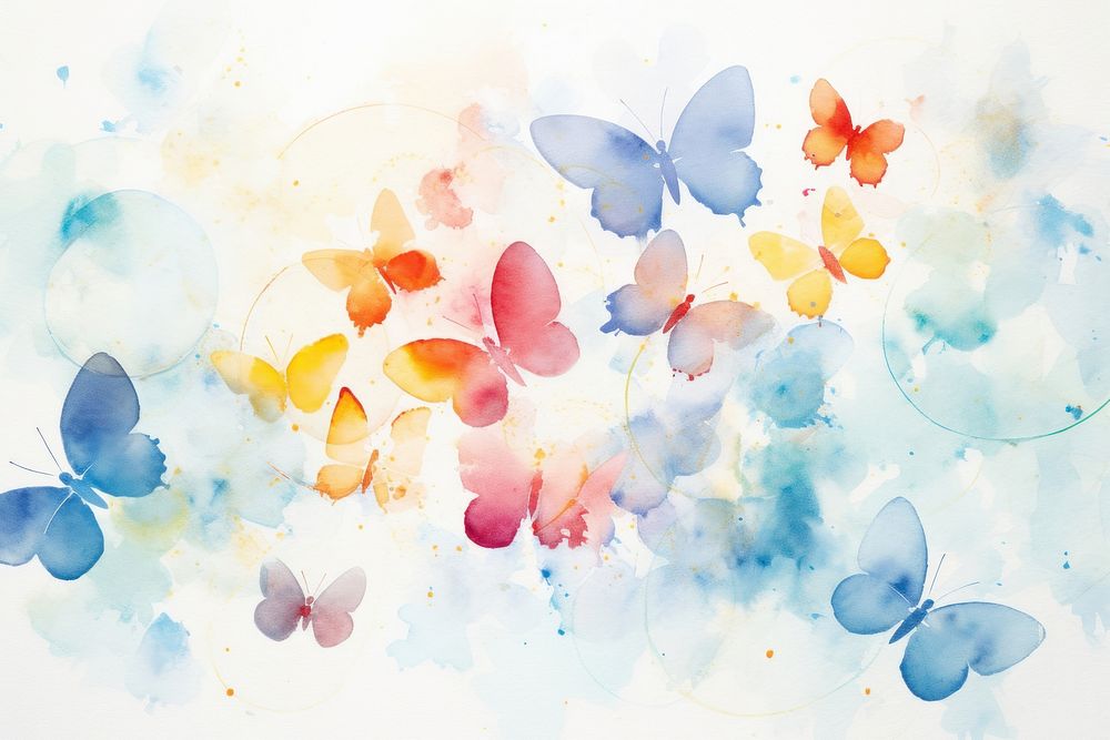  Watercolor circles background paint with butterflies backgrounds abstract painting. AI generated Image by rawpixel.